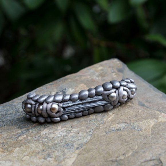 Pearl Hair Clip with Selenite, Hand Sculpted Polymer Clay - Picture 1 of 7